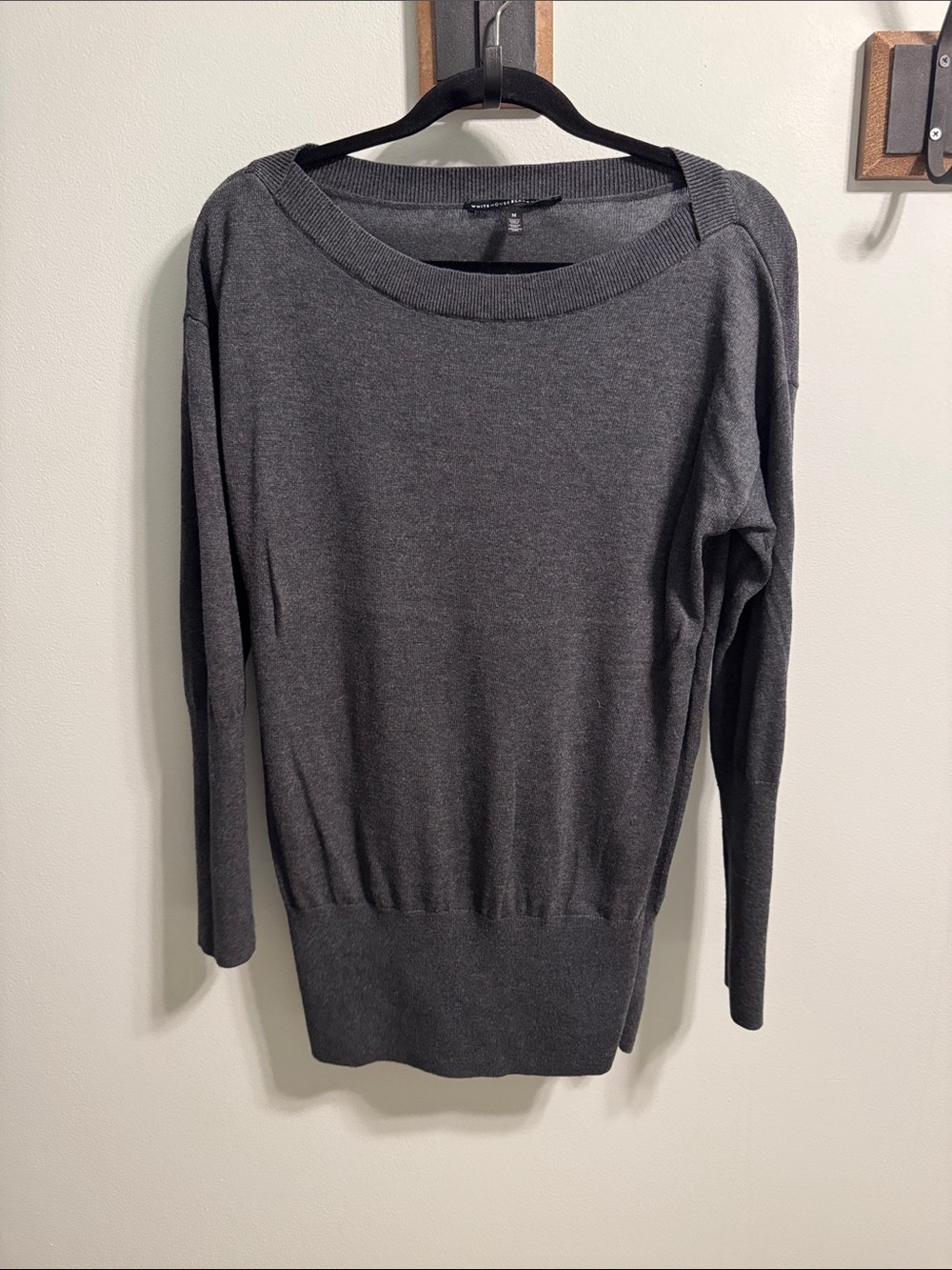 White House Black Market Charcoal Gray Lightweight Boatneck Sweater M